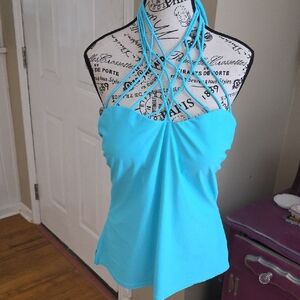 Island Escape Aqua Halter Swim Tank Top
